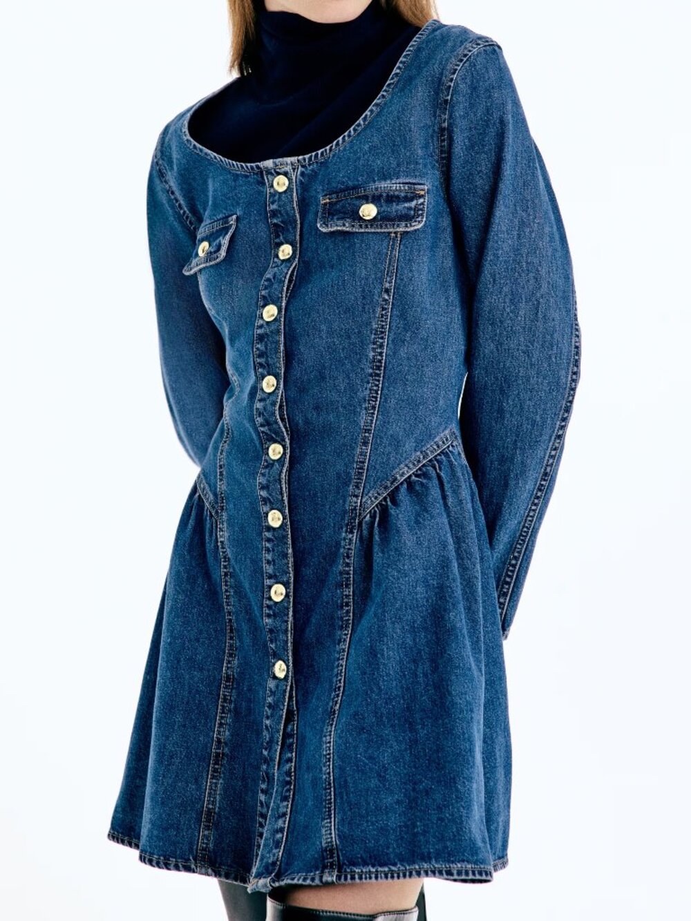 (NWT) H&M - denim blue flare skirt dress (Large)